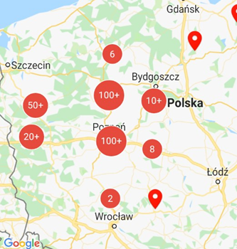 mapa z oznaczeniem klientów